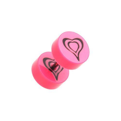 Pink Retro Heart UV Acrylic Fake Plug - 1 Pair