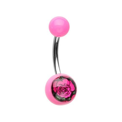 Pink Romantic Roses Acrylic Logo Belly Button Ring