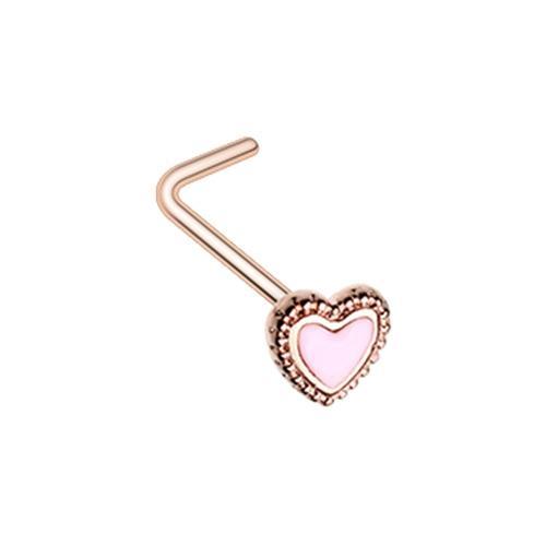 Pink Rose Gold Doily Valentine Heart L-Shape Nose Ring