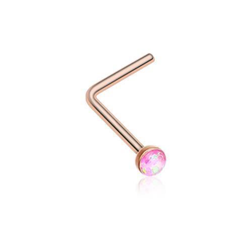 Pink Rose Gold Opal Sparkle L-Shaped Nose Ring