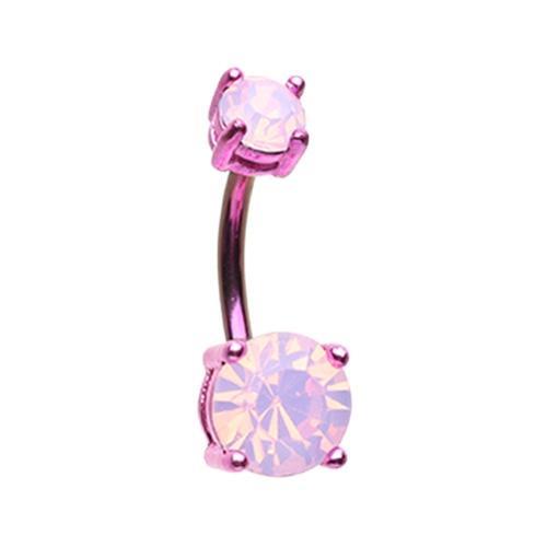 Pink/Rose Water Opal Opalescent Briliant Sparkle Gem Prong Set Belly Button Ring