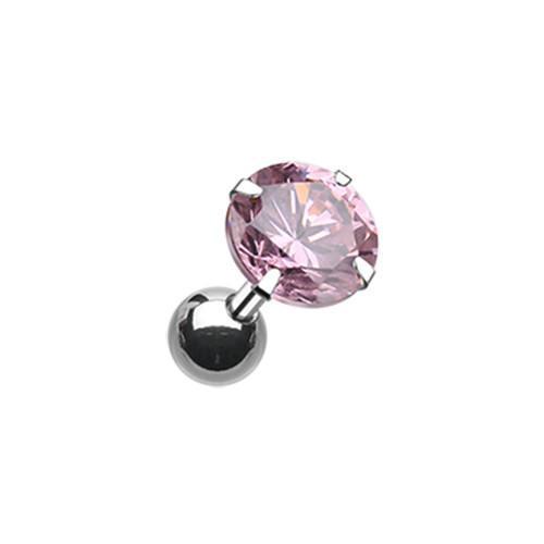 Pink Round Gem Crystal Tragus Cartilage Barbell Earring - 1 Piece