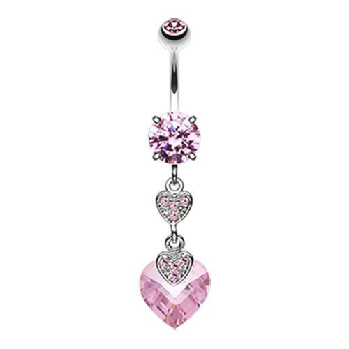 Pink Shimmering Hearts Belly Button Ring