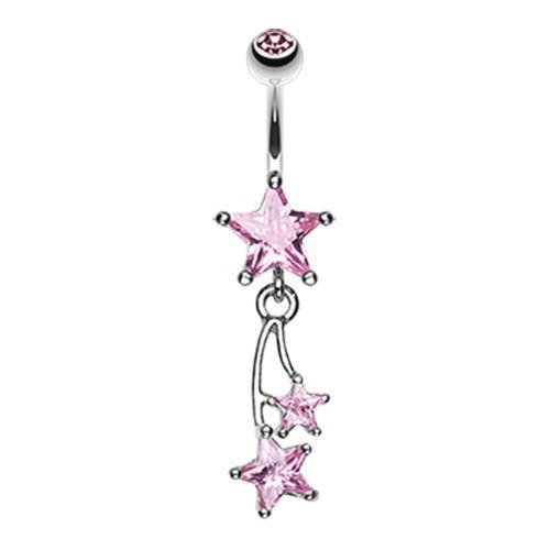 Pink Shooting Star Sparkle Belly Button Ring