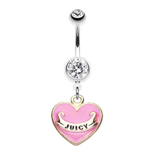 Pink Silver Juicy heart Belly Button Ring