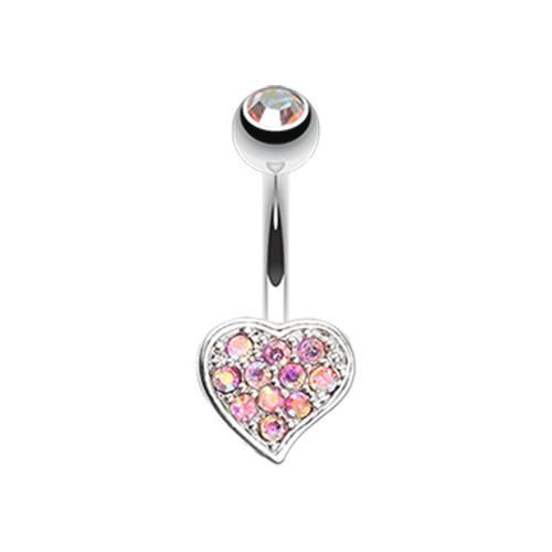 Pink Simple Multi-Gem Heart Belly Button Ring