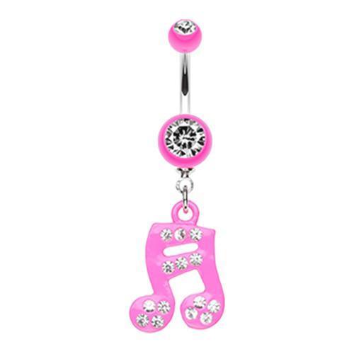 Pink Sparkle Fun Music Note Dangle Belly Ring - Rebel Bod