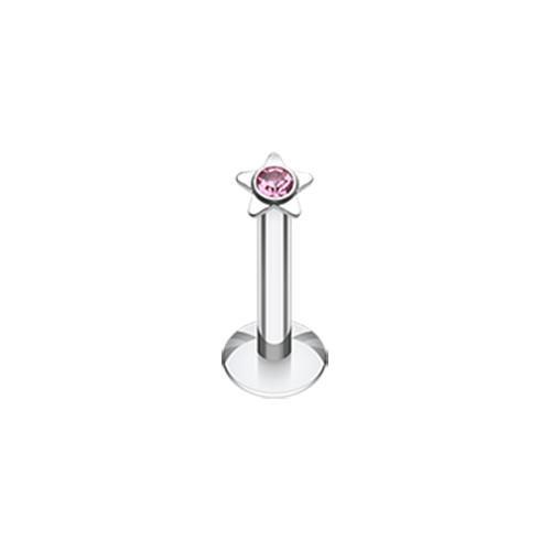 Pink Sparkle Star Top Internally Threaded Labret