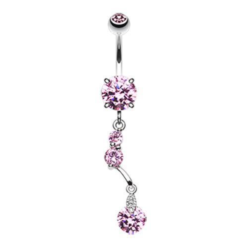 Pink Sparkling Crystal Drop Belly Button Ring