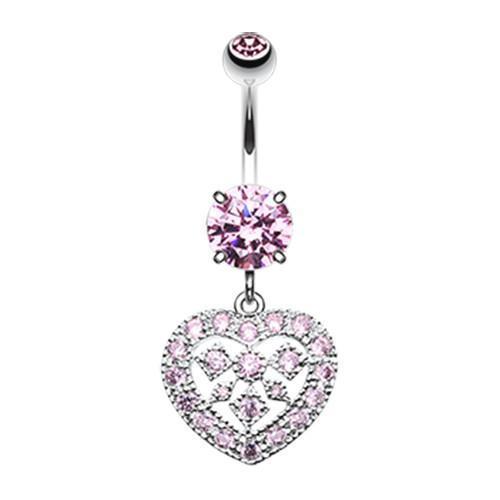 Pink Sparkling Heart Shapes Belly Button Ring