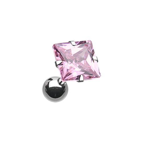 Pink Square Gem Crystal Tragus Cartilage Barbell Earring - 1 Piece