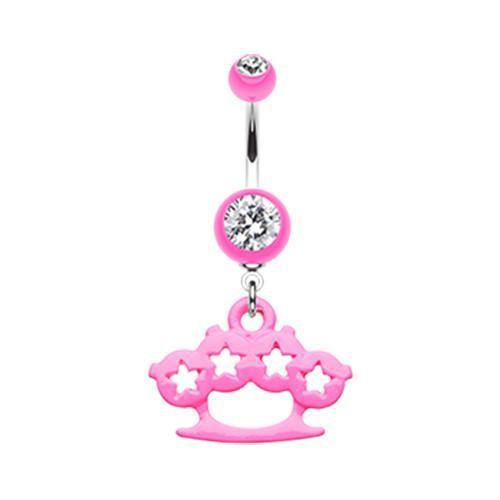 Pink Star Brass Knuckle Dangle Belly Ring Rebel Bod