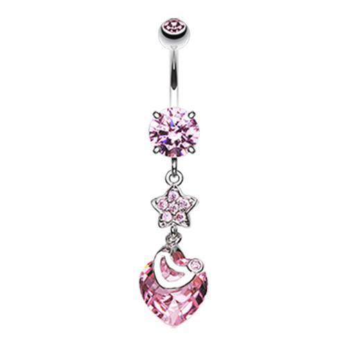 Pink Star Heart Gem Sparkle Belly Button Ring - Rebel Bod