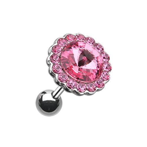 Pink Studded Gem Unity Crystal Tragus Cartilage Barbell Earring - 1 Piece