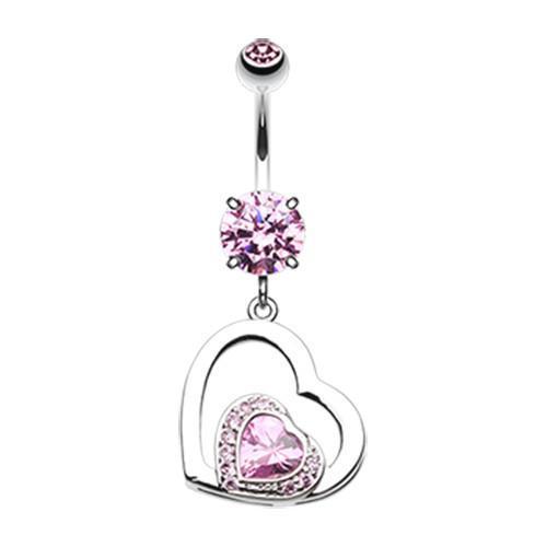 Pink Sweet and Sparkly Heart Belly Button Ring