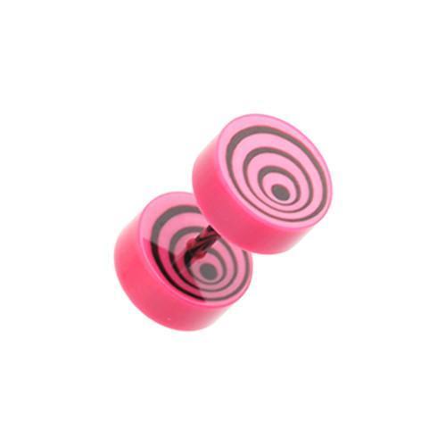 Pink Swirl Circles Solid Acrylic Fake Plug - 1 Pair