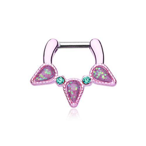 Pink/Teal Opal Sparkle Trident Septum Clicker / Daith Clicker - 1 Piece