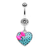 Pink/Teal Leopard Pattern Heart Bow Belly Button Ring