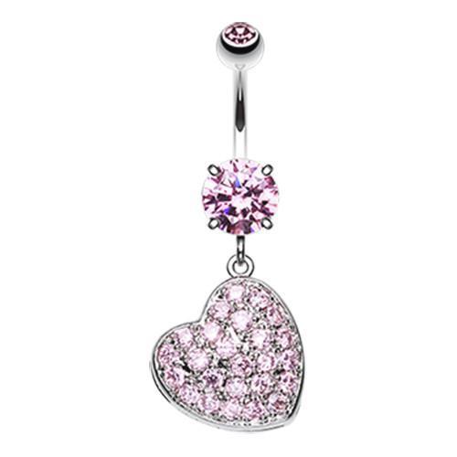 Pink Textured Heart Sparkle Belly Button Ring