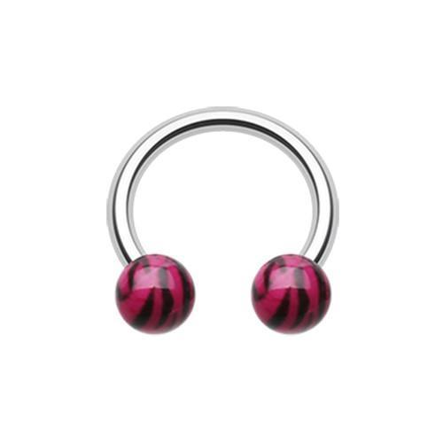 Pink Tiger Stripe Print Acrylic Horseshoe Circular Barbell