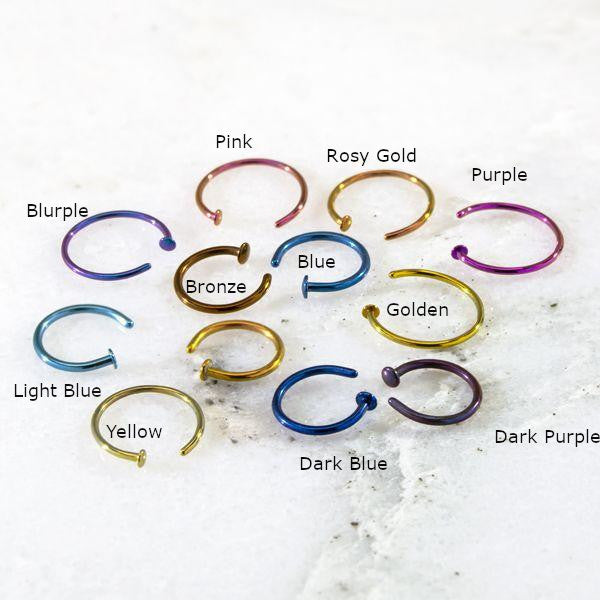 Nose Ring - C-Shaped Nose Ring Pink Titanium C-Shape Nose Hoops - 1 Piece - Special -Rebel Bod-RebelBod
