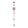 Pink Triple Crystal Droplets Belly Button Ring