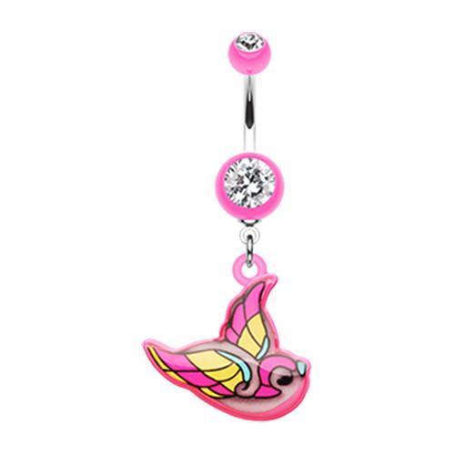 Pink Vibrant Bird Belly Button Ring