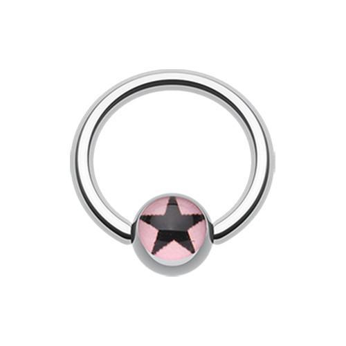 Pink Vivid Star Logo Ball Captive Bead Ring
