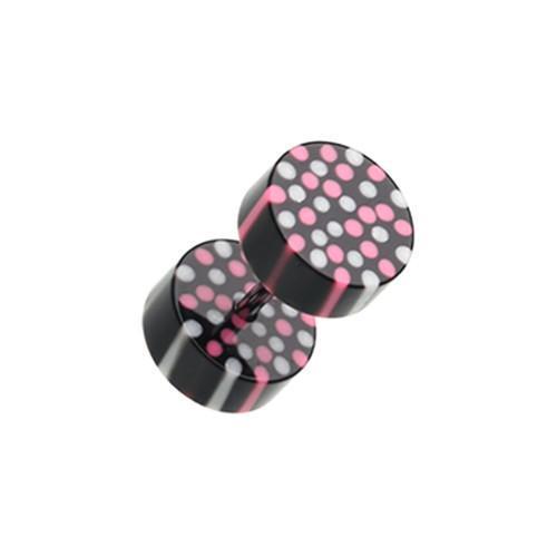 Pink/White Coco Dots Acrylic Fake Plug - 1 Pair