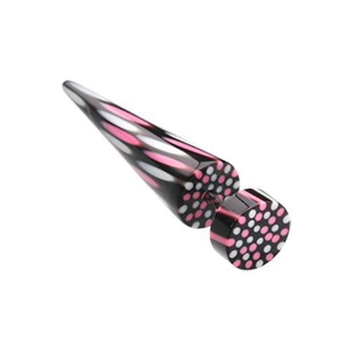 Pink/White Coco Dots Acrylic Fake Taper - 1 Pair