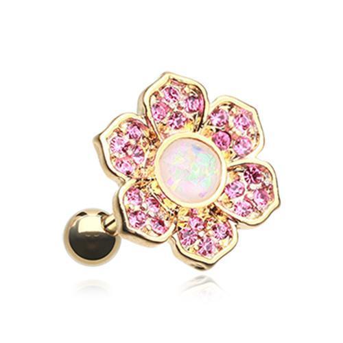 Pink/White Golden Opal Avens Flower Tragus Cartilage Barbell Earring - 1 Piece
