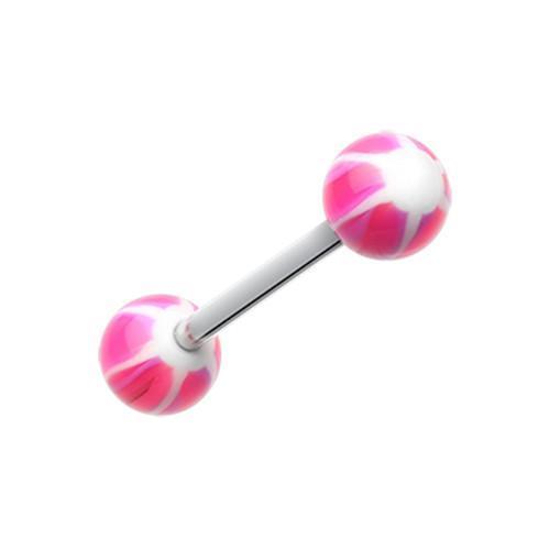 Pink/White Swirl Punch Acrylic Top Barbell Tongue Ring