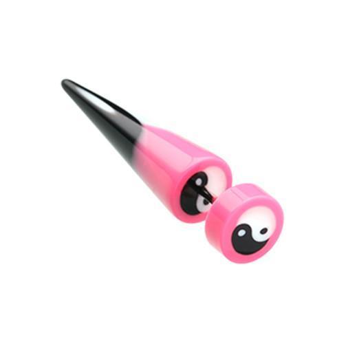 Pink Ying Yang Retro UV Acrylic Fake Taper - 1 Pair