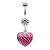 Pink Zebra Pattern Heart Belly Button Ring