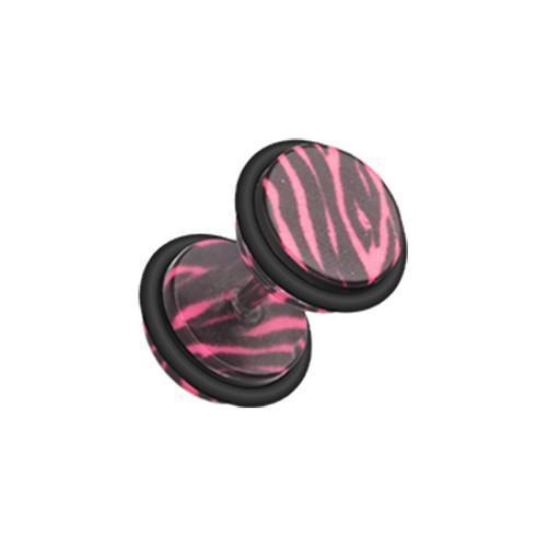 Pink Zebra Print Acrylic Fake Plug - 1 Pair