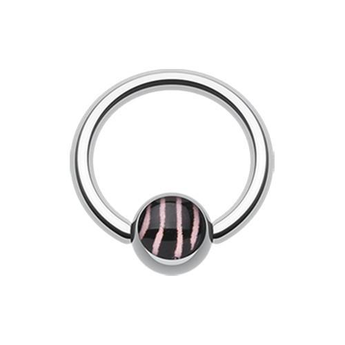 Pink Zebra Stripe Logo Ball Captive Bead Ring