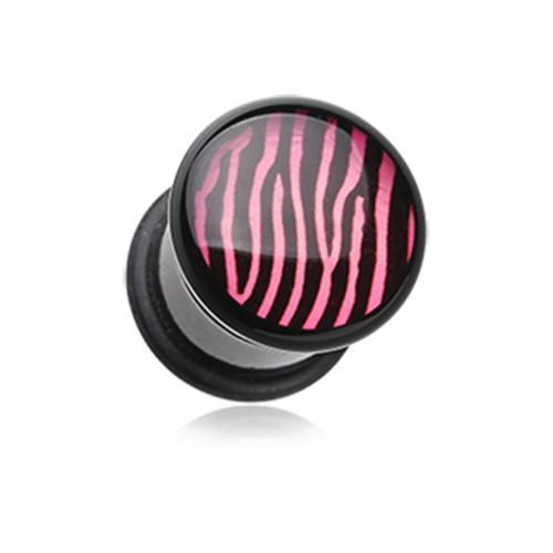 Pink Zebra Stripe Single Flared Ear Gauge Plug - 1 Pair