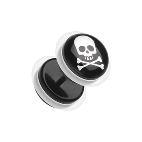 Pirate Crossbone Acrylic Fake Plug w/ O-Rings - 1 Pair