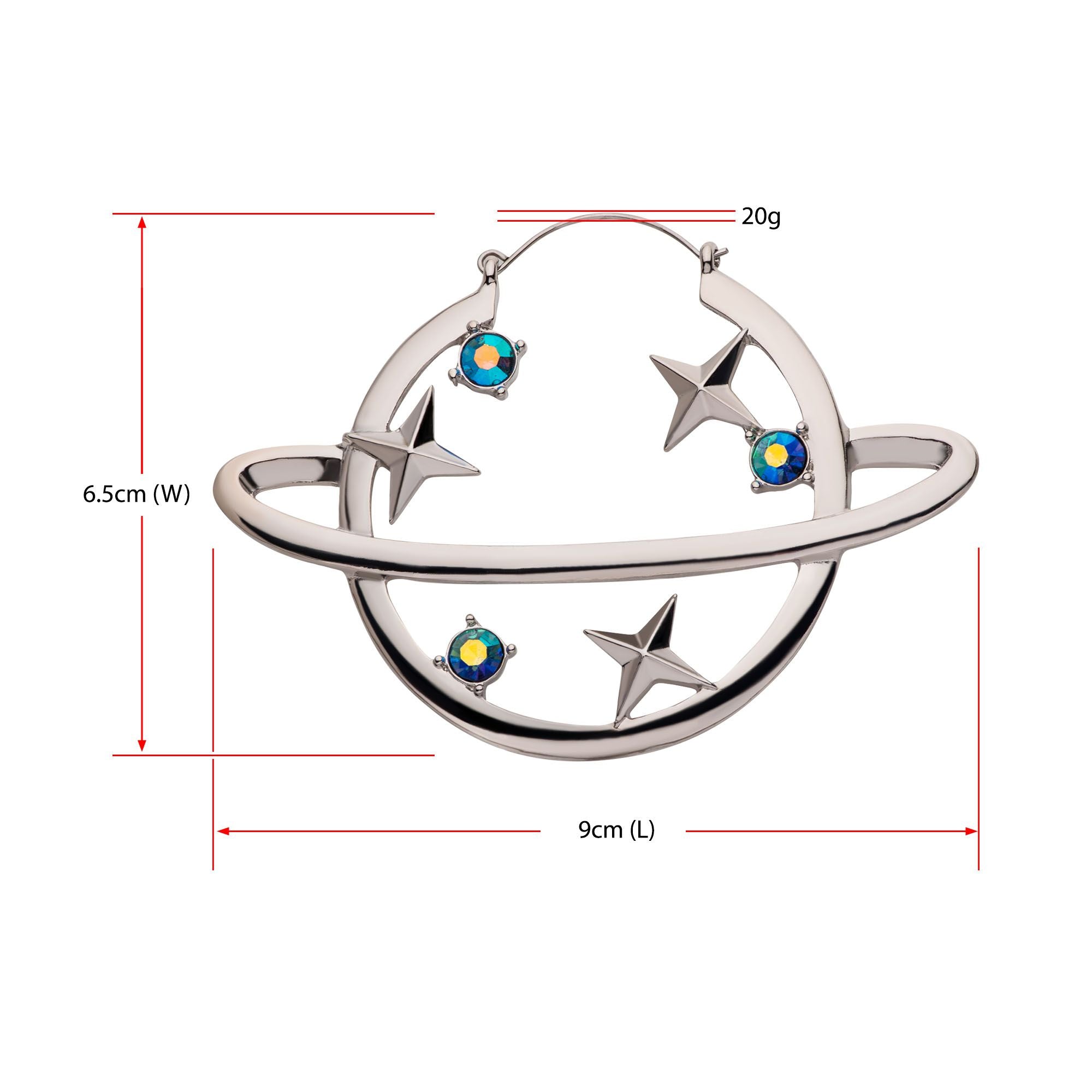 Tapers - Hanging Planet Neptune Hoop Blue AB Gems Plug Hoops -Rebel Bod-RebelBod