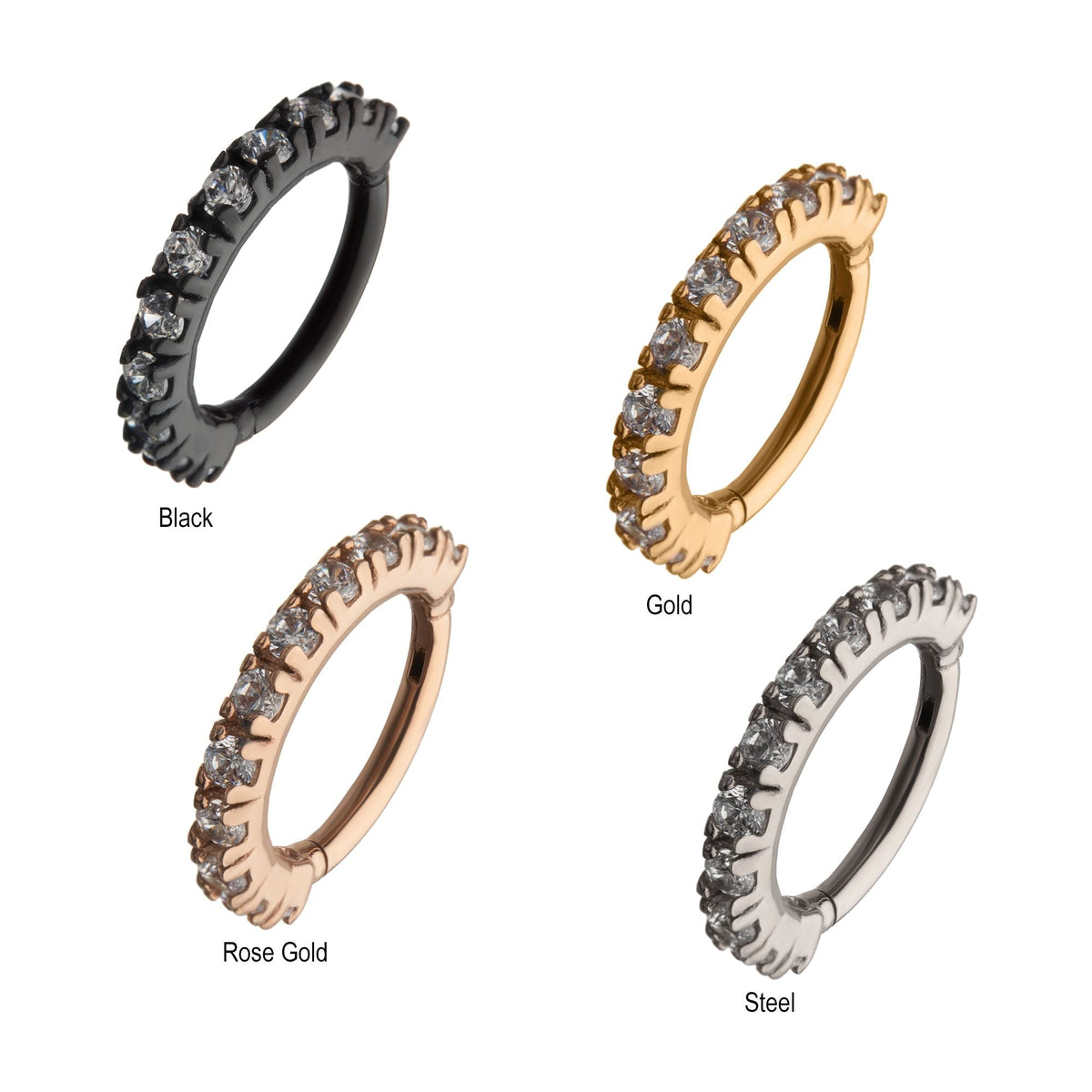 SEAMLESS CLICKER Prong Set 11-Clear CZ Gem Hinged Segment rings -Rebel Bod-RebelBod