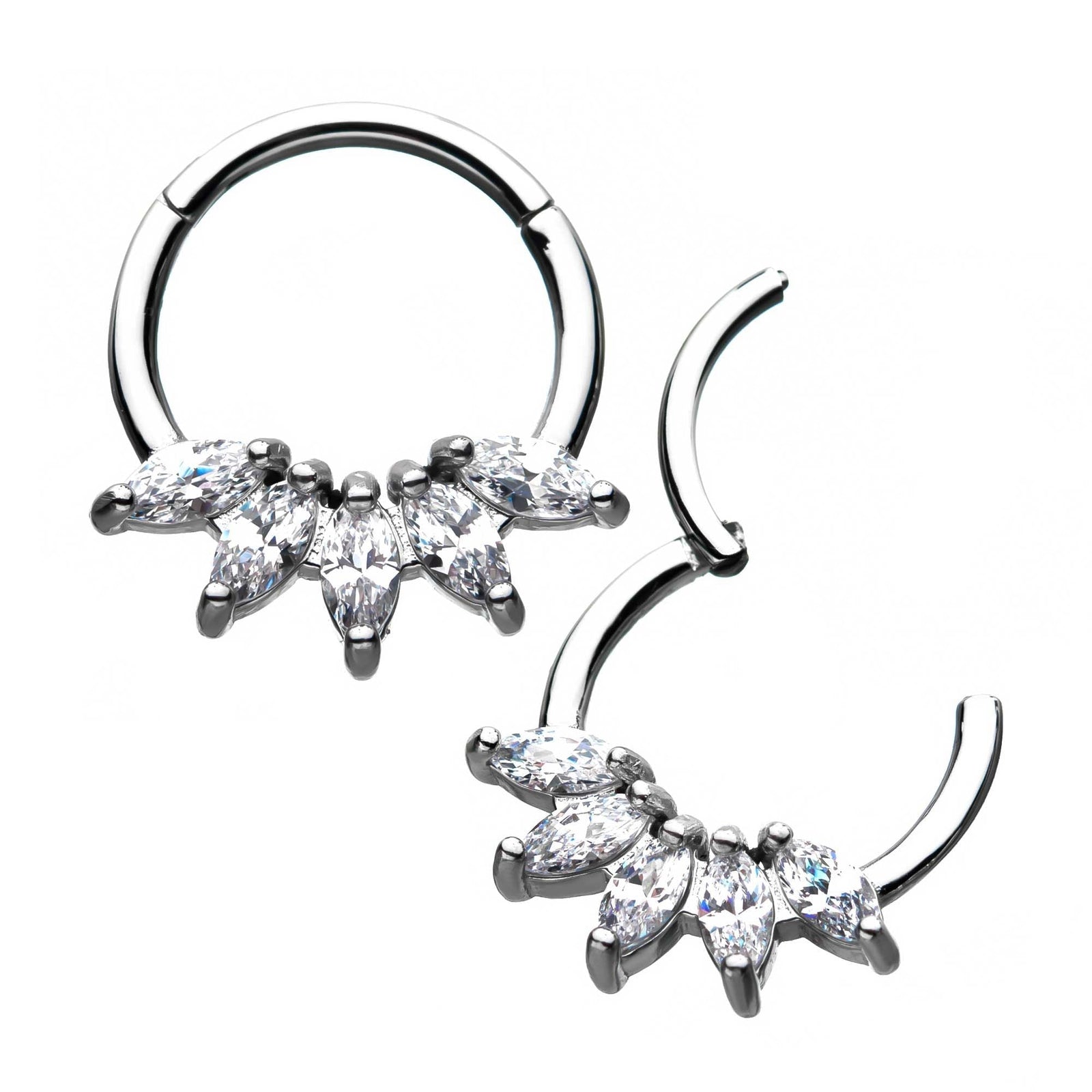 TBD-Cartilage Jewelry Prong Set 5 Oval Clear CZ Gem Hinged Segment rings -Rebel Bod-RebelBod