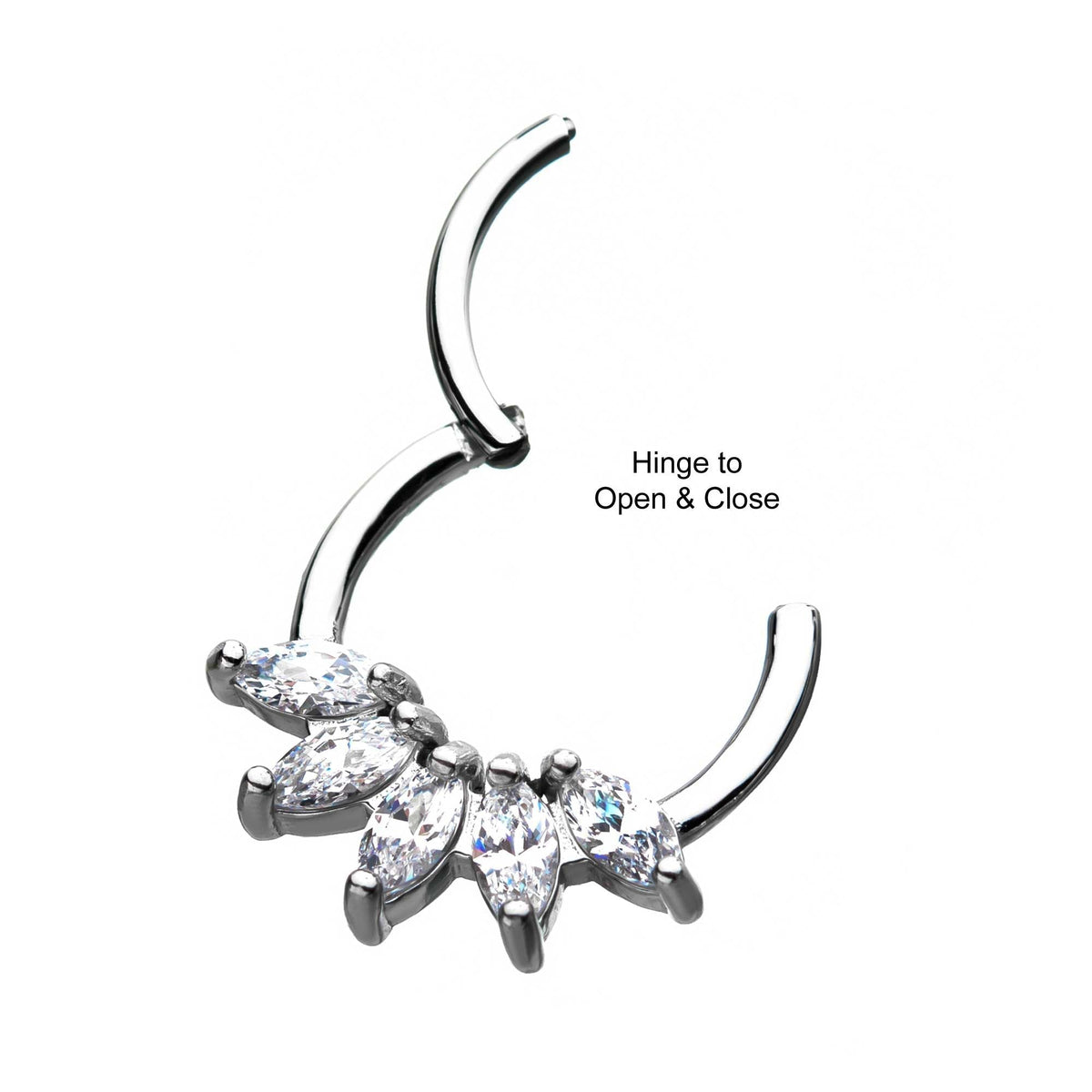 TBD-Cartilage Jewelry Prong Set 5 Oval Clear CZ Gem Hinged Segment rings -Rebel Bod-RebelBod