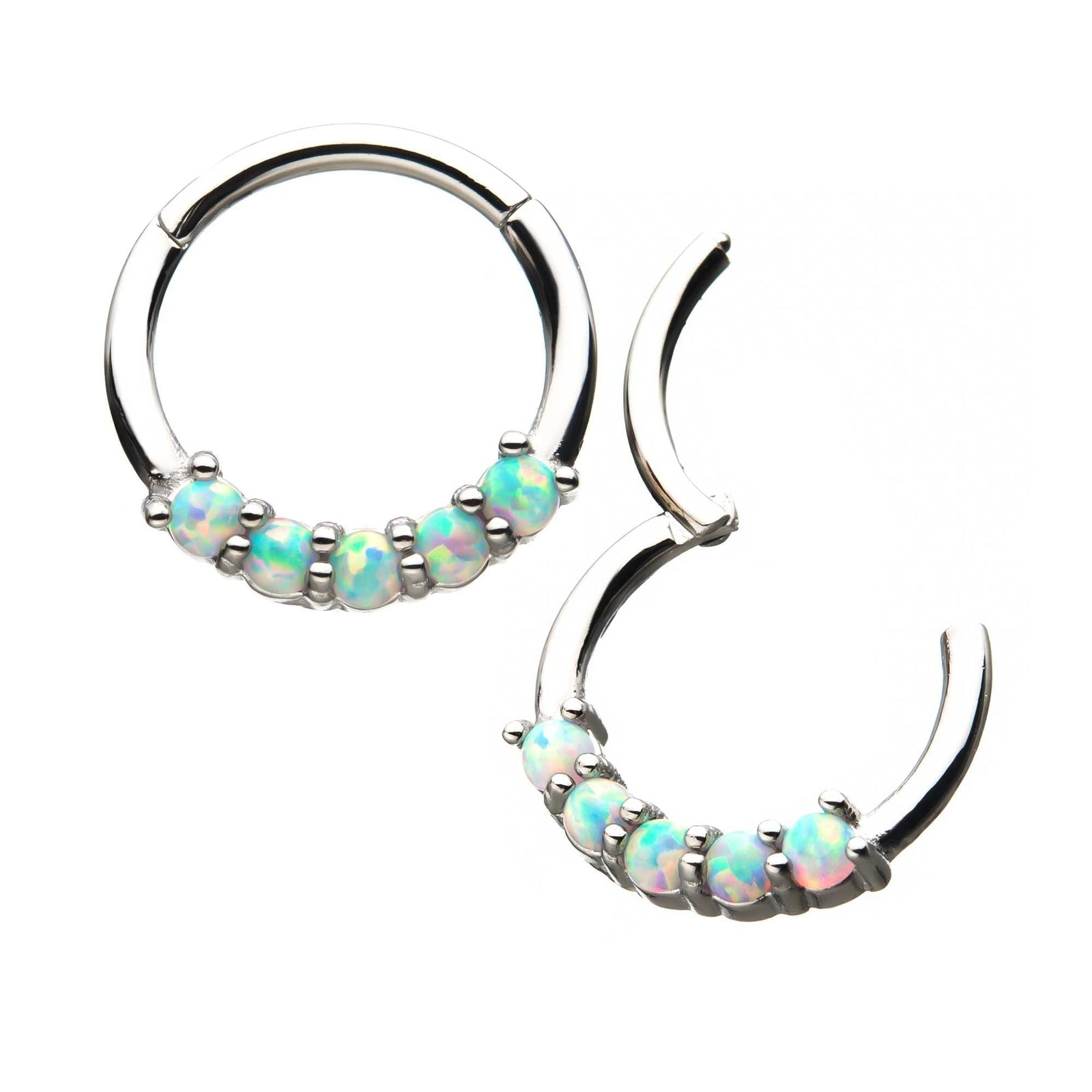 TBD-Cartilage Jewelry Prong Set 5 White Opal Hinged Segment rings -Rebel Bod-RebelBod
