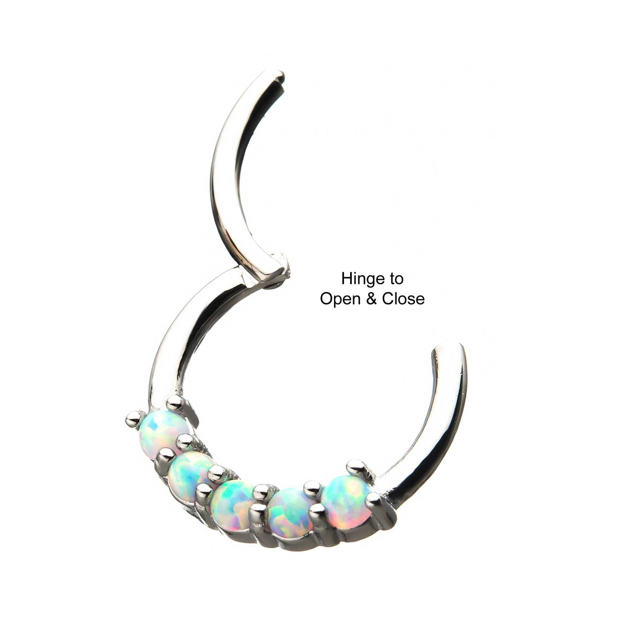 TBD-Cartilage Jewelry Prong Set 5 White Opal Hinged Segment rings -Rebel Bod-RebelBod