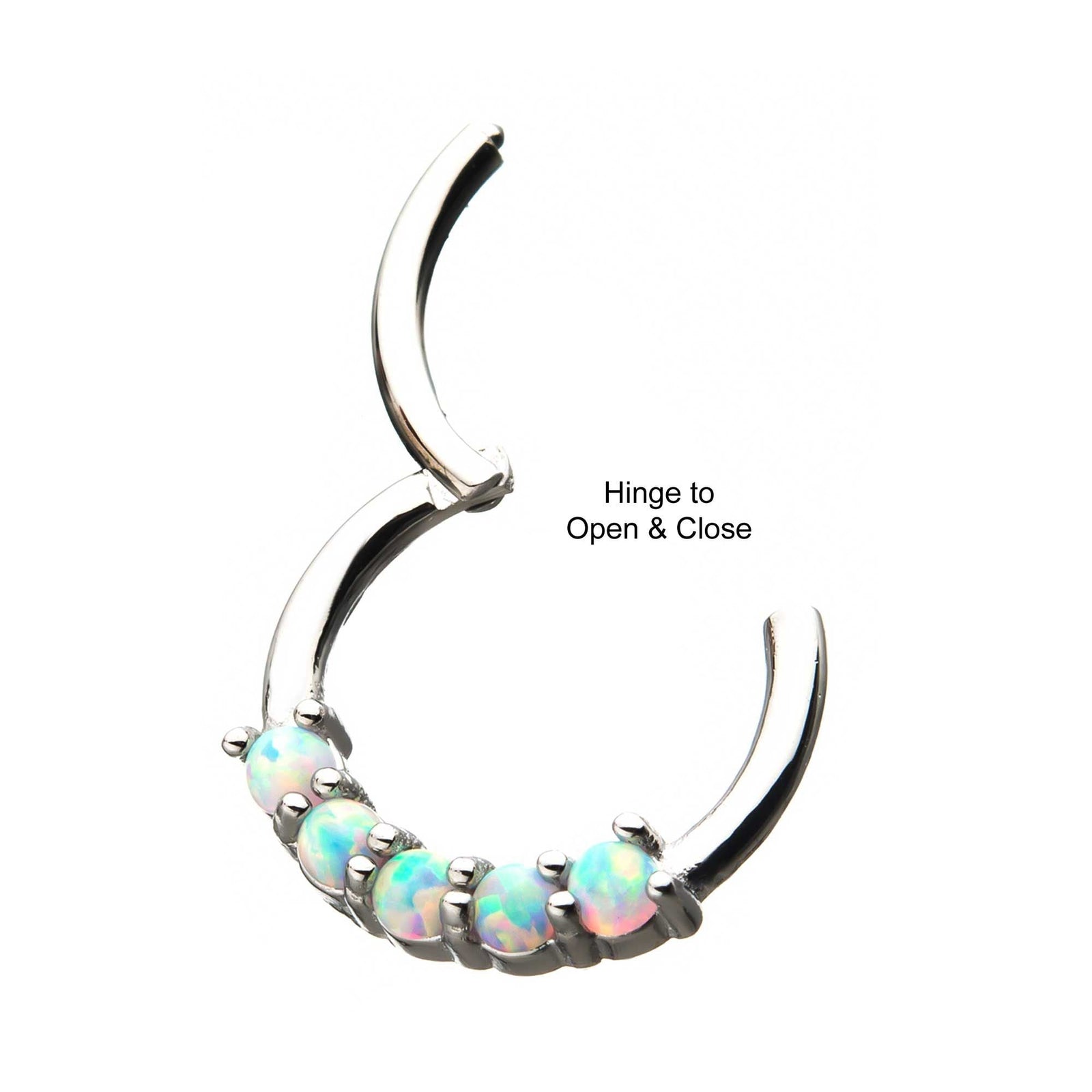 TBD-Cartilage Jewelry Prong Set 5 White Opal Hinged Segment rings -Rebel Bod-RebelBod