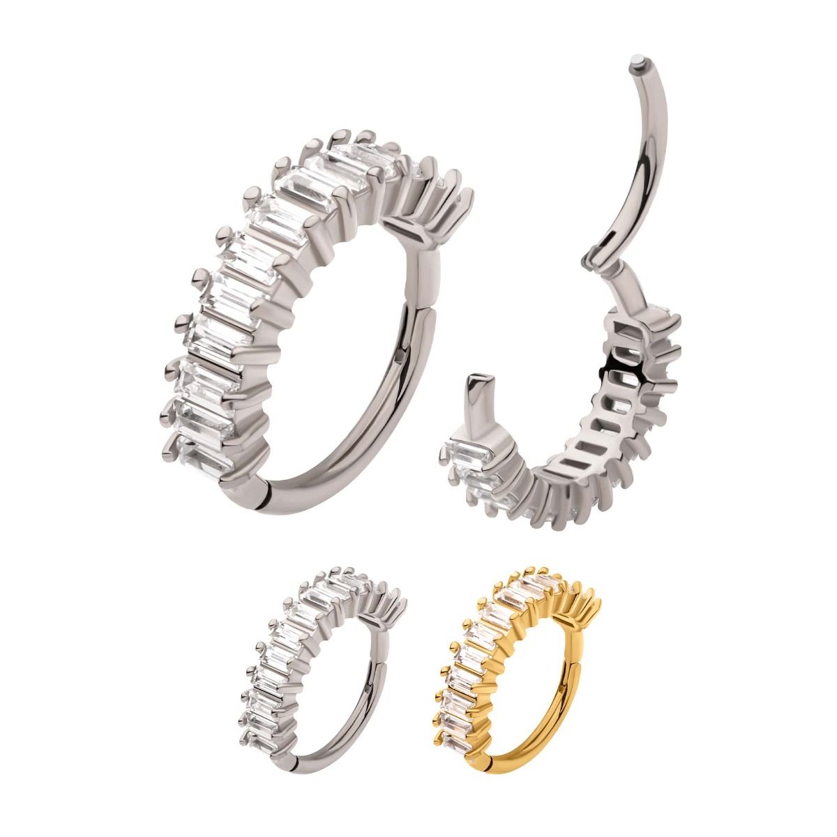 SEAMLESS CLICKER Prong Set Baguette Clear CZ Clustered Side Facing Hinged Segment Clicker -Rebel Bod-RebelBod