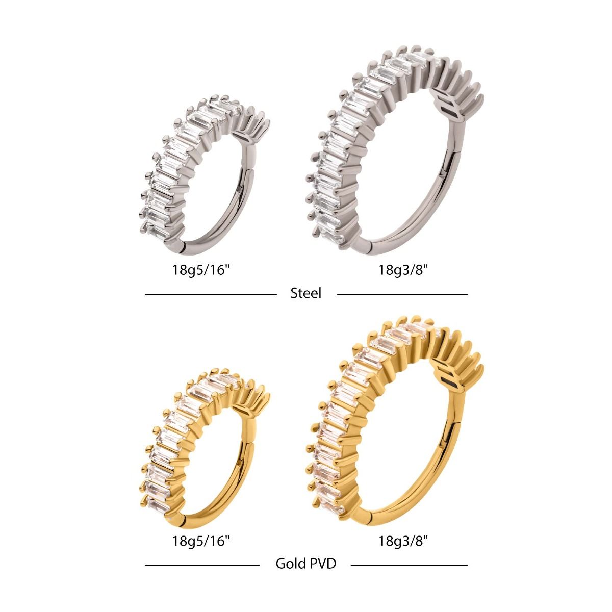 SEAMLESS CLICKER Prong Set Baguette Clear CZ Clustered Side Facing Hinged Segment Clicker -Rebel Bod-RebelBod