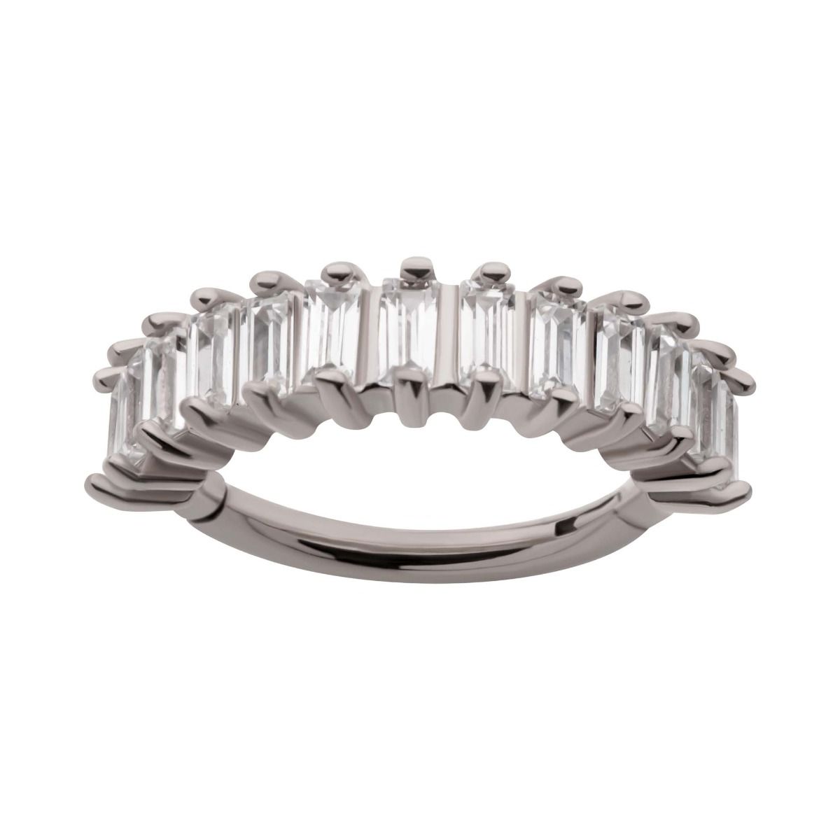 SEAMLESS CLICKER Prong Set Baguette Clear CZ Clustered Side Facing Hinged Segment Clicker -Rebel Bod-RebelBod