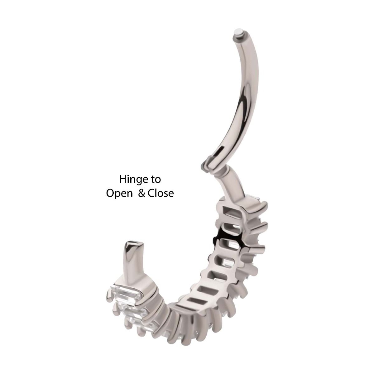 SEAMLESS CLICKER Prong Set Baguette Clear CZ Clustered Side Facing Hinged Segment Clicker -Rebel Bod-RebelBod