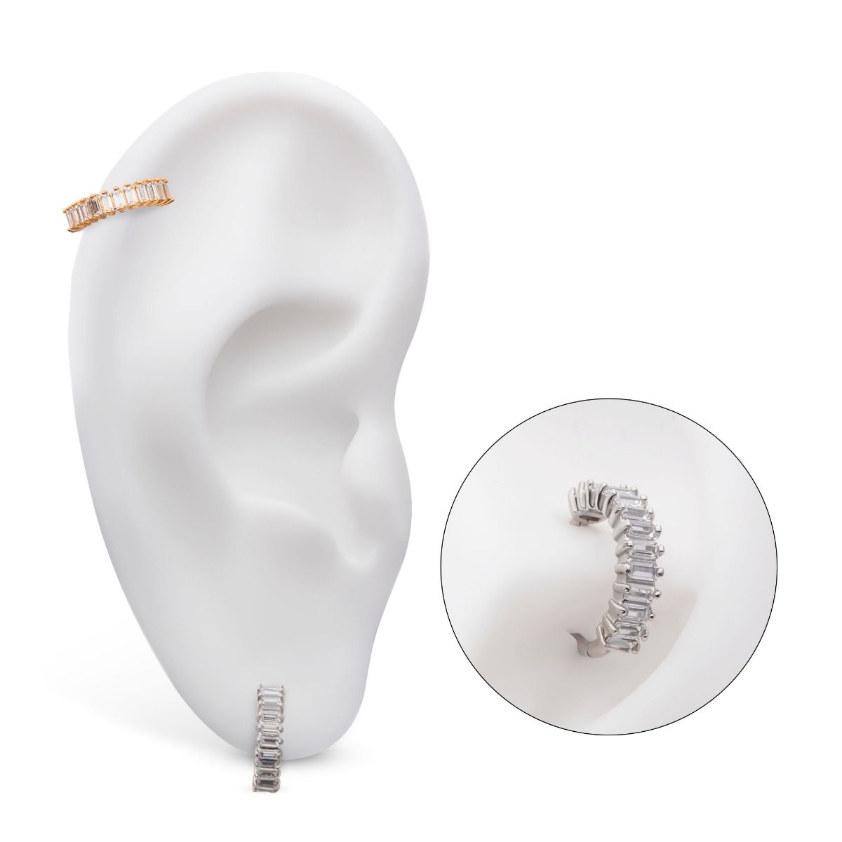 SEAMLESS CLICKER Prong Set Baguette Clear CZ Clustered Side Facing Hinged Segment Clicker -Rebel Bod-RebelBod